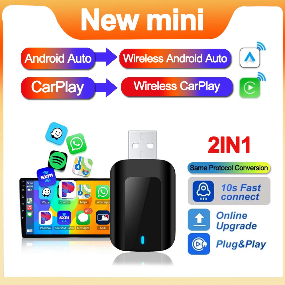Smart Mini Box Wireless CarPlay Android Auto Adapter USB Dongle Plug And Play Universal Fo
