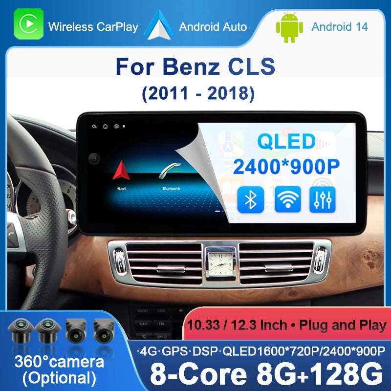 Android 14 Wireless CarPlay For Mercede Benz CLS 2011-2018 Car Radio Multimedia Player Nav
