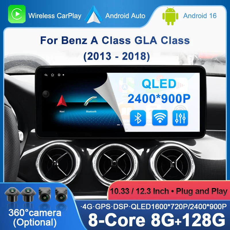 Wireless CarPlay Android 16 Auto Multimedia Touch Screen for Mercedes-Benz A Class 2013 -