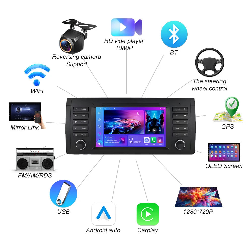 Android 16 For Bmw 5 Series E39 X5 E53 M5 Car Radio Multimedia Video Player Gps navigation | AUTOKITSHOP