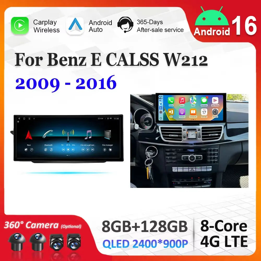 for Benz E CALSS W212 2009 - 2016 Ultra-thin QLED Screen Android 16 Auto Carplay Car Multi