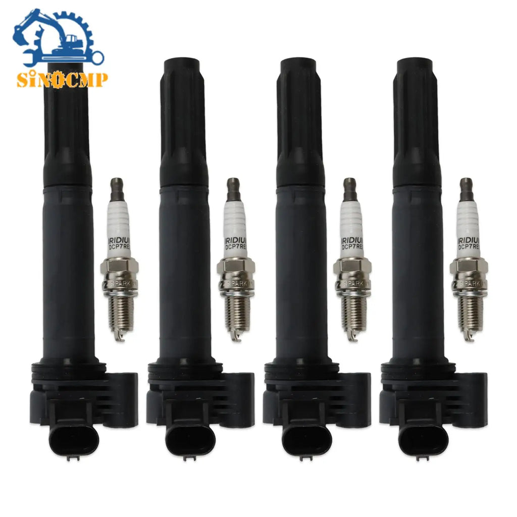 SINOCMP 4pcs ignition coils+ 4pcs Iridium Spark Plugs for Fiat 500 2012-2017 UF649+97637 C