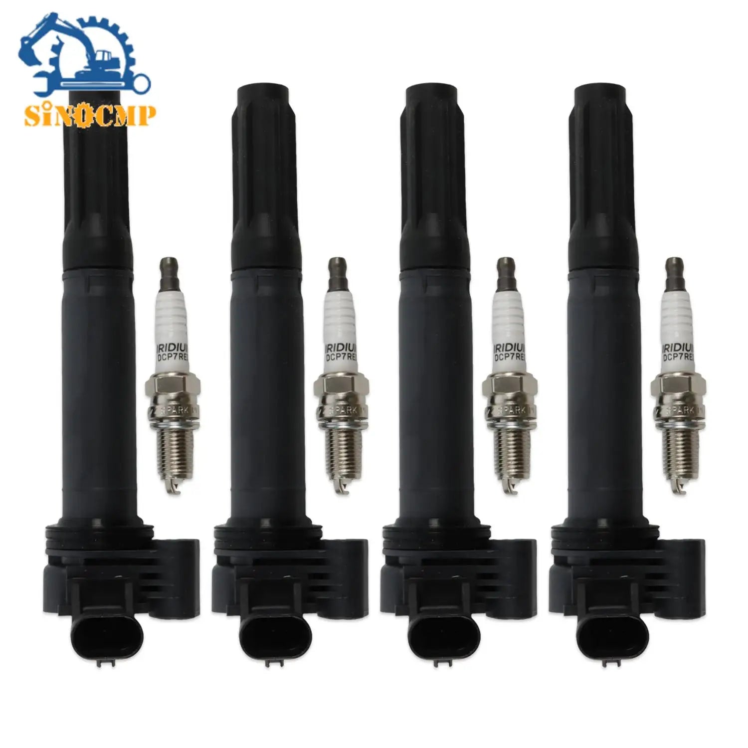 SINOCMP 4pcs ignition coils+ 4pcs Iridium Spark Plugs for Fiat 500 2012-2017 UF649+97637 C