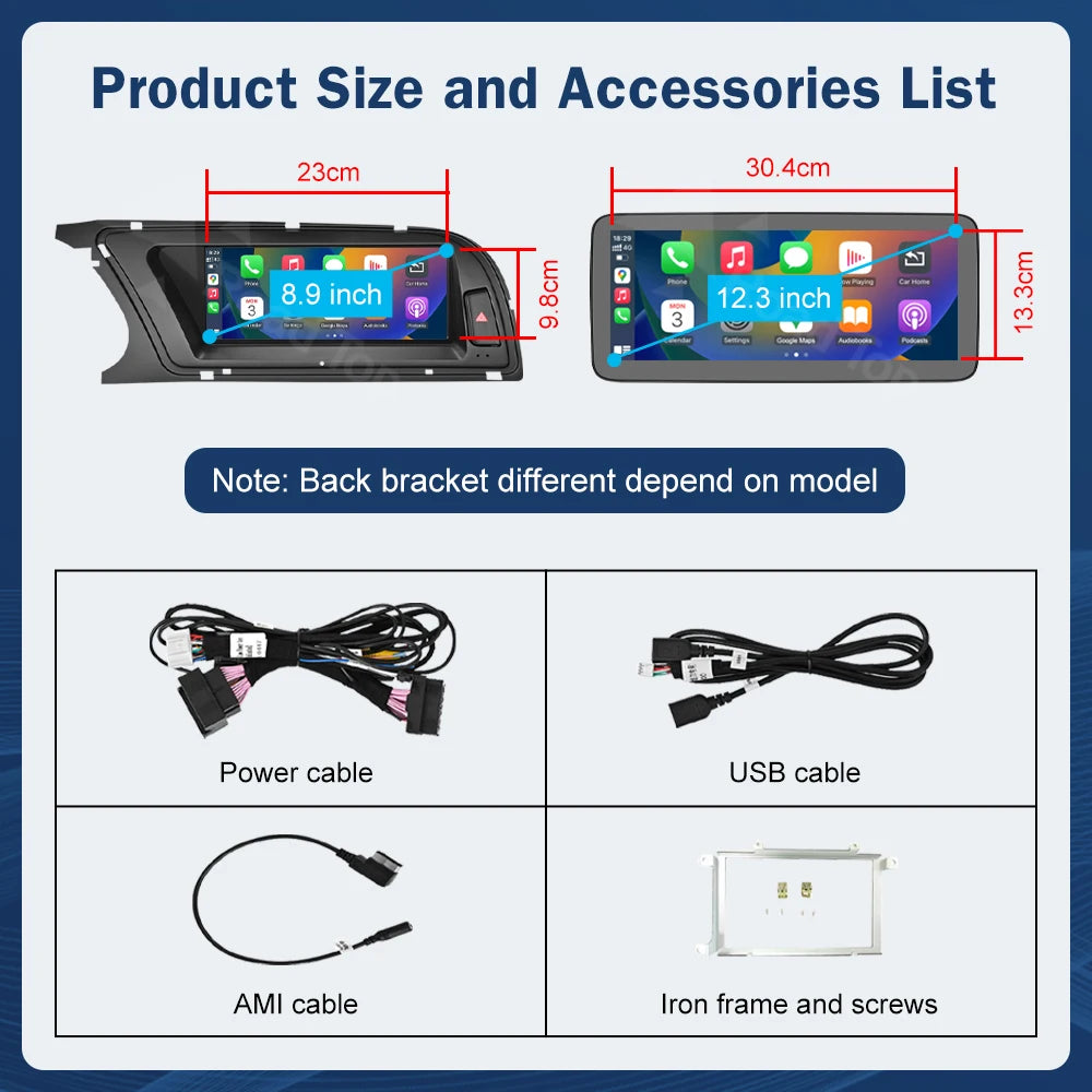 8.9 Inch 12.3"" Multimedia Display Touch Screen For Audi A4 S4 2013-2015 Airplay Miracast  | AUTOKITSHOP