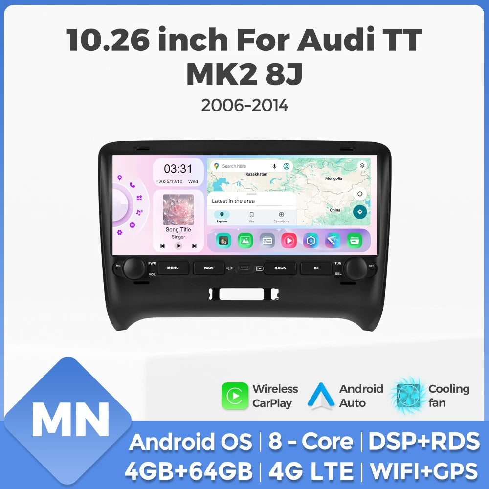 For Audi TT MK2 8J 2006-2014 Android 15 64G 2 Din Car Radio Carplay GPS Central Multimedia