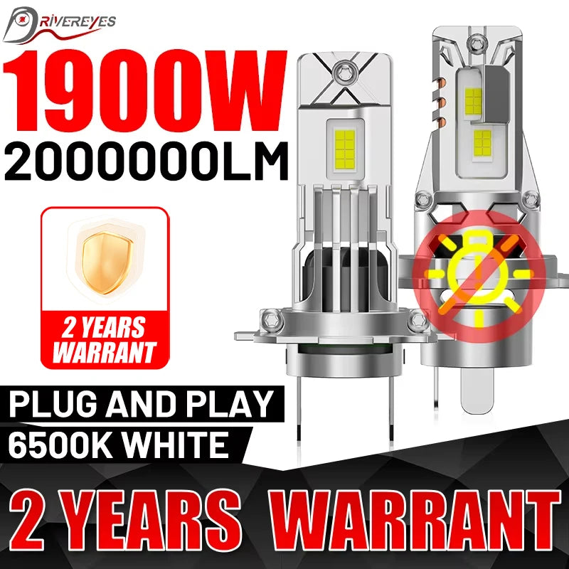 1900W 1:1 H7 LED CANBUS Lights 2000000LM Mini Lamps 7535 CSP Chip Mini Led Light Plug & Pl