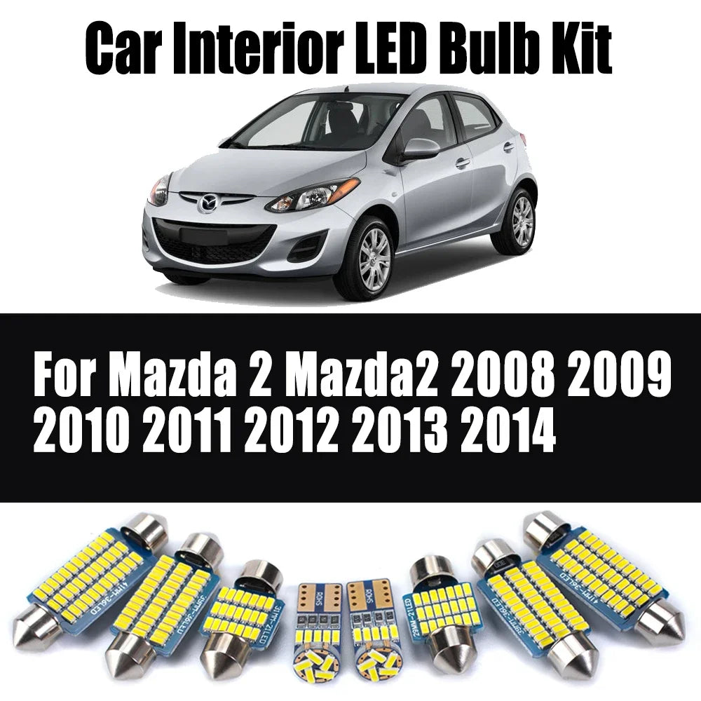 9-Piece LED Interior Light Kit for Mazda 2 Mazda2 2008- 2012 - Canbus Dome Map Door Trunk Bulbs | AUTOKITSHOP