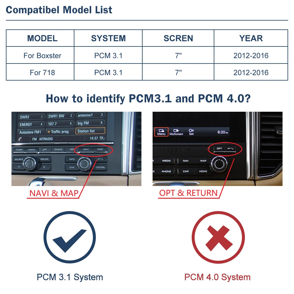 Road Top Wireless CarPlay for Porsche Boxster 718 PCM 3.1 System 2012-2015 with Android Au | AUTOKITSHOP