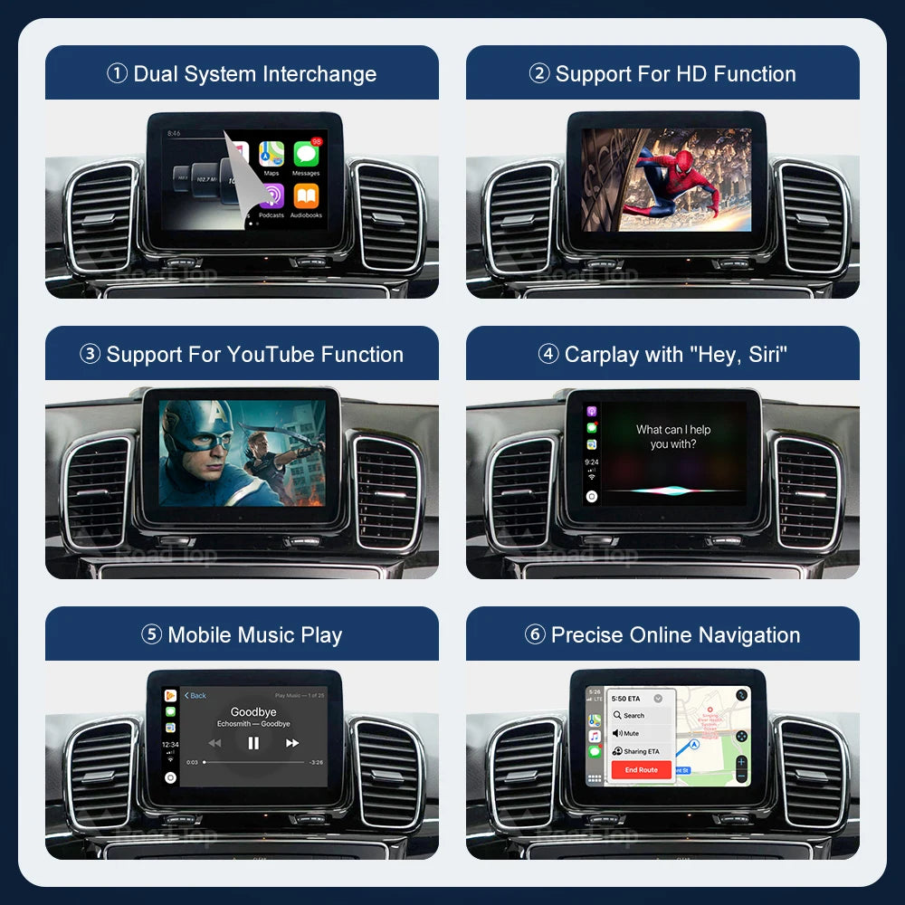 RoadTop Wireless CarPlay Android Auto for Mercedes Benz GLE & GLS-NTG5.0 2016-2018 with Mi | AUTOKITSHOP
