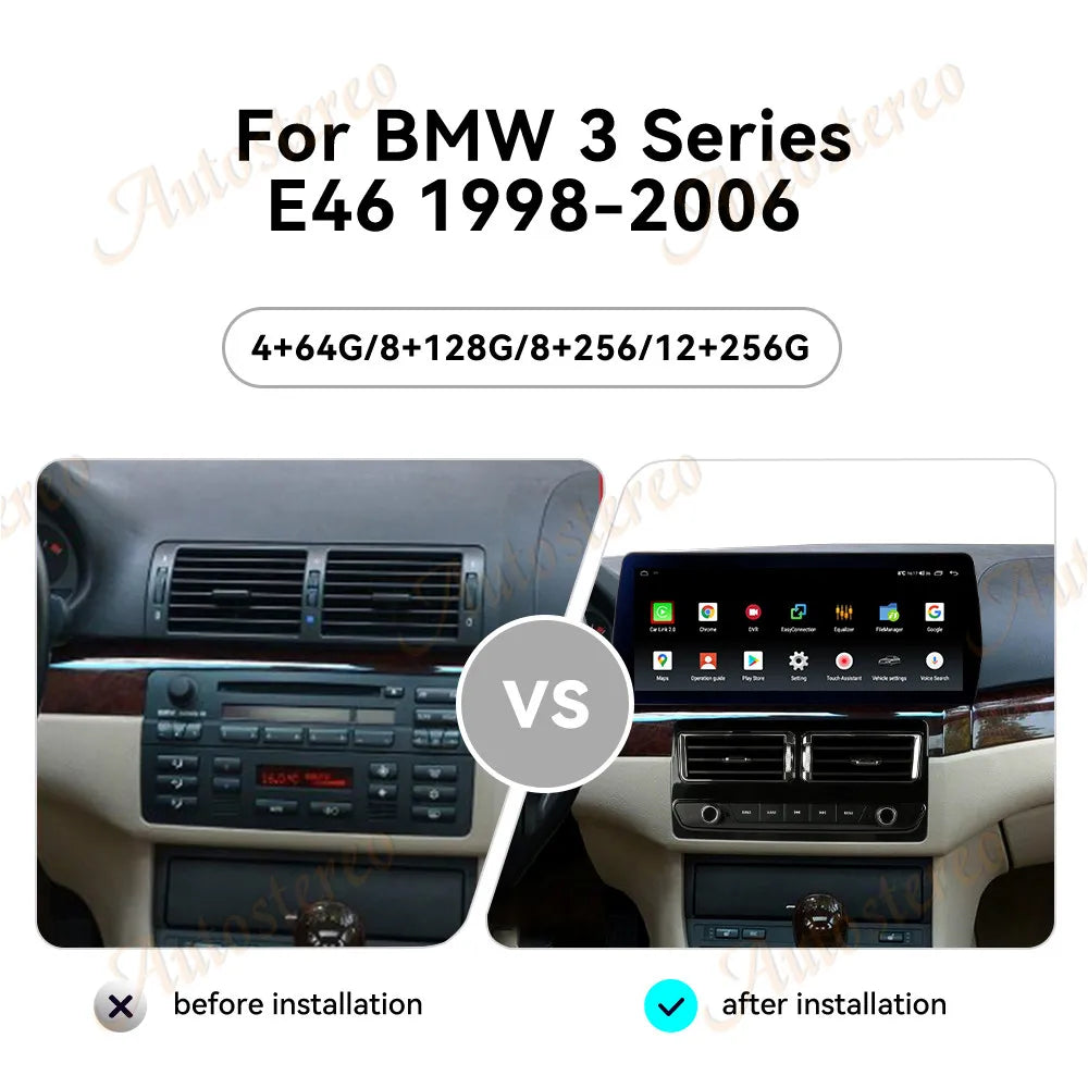 Carplay Android 15 For BMW 3 E46 1998-2006 12.3 Inch Car Multimedia Player GPS Navigation