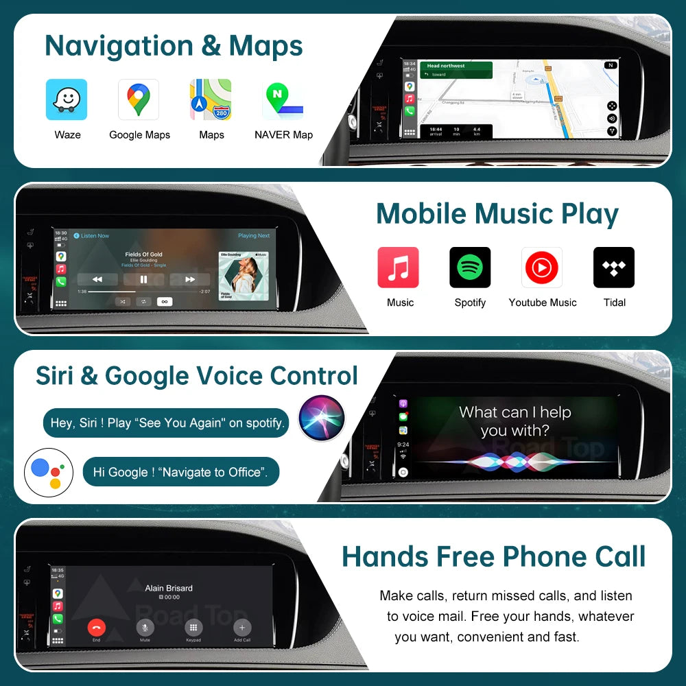 RoadTop Wireless CarPlay for Mercedes Benz GLC C W205 S Class W222 2014-2018 with Android
