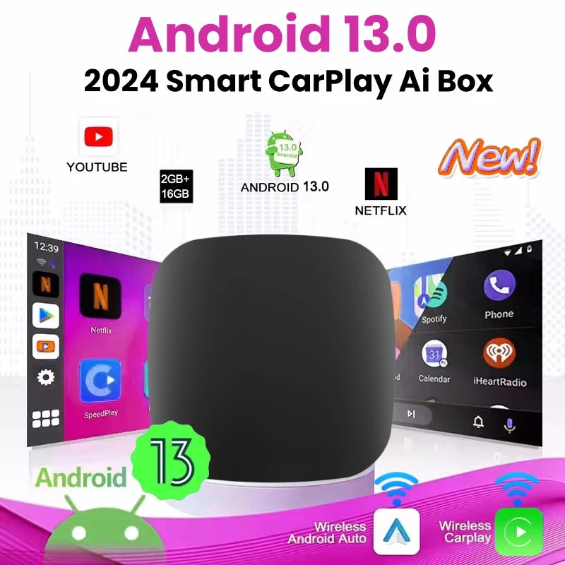 Android 13 Ai Box Wired to Wireless Carplay Android Auto Adapter WiFi For Youtube Nexflit  | AUTOKITSHOP