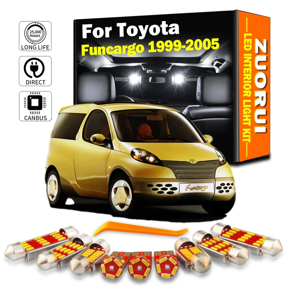 9-Piece LED Interior Light Kit for Toyota Funcargo 1999-2003 - Canbus Dome Map Door Trunk Bulbs | AUTOKITSHOP