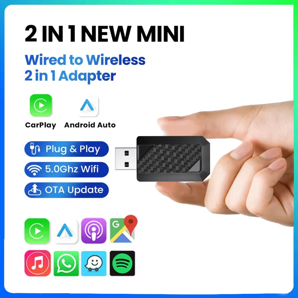 2025 2in1 MINI Ultra Wireless CarPlay Android Auto Adapter Auto Connection