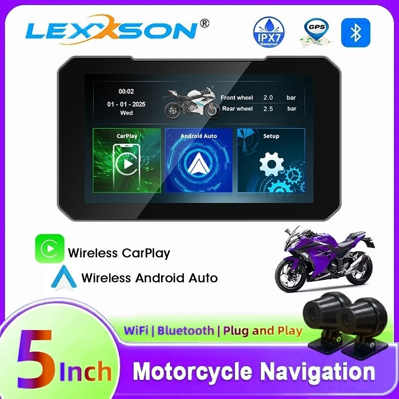 5inch Navigation Motorcycle Motorcycle DVR Dash Cam with Wireless Carplay Android Auto HD  | AUTOKITSHOP