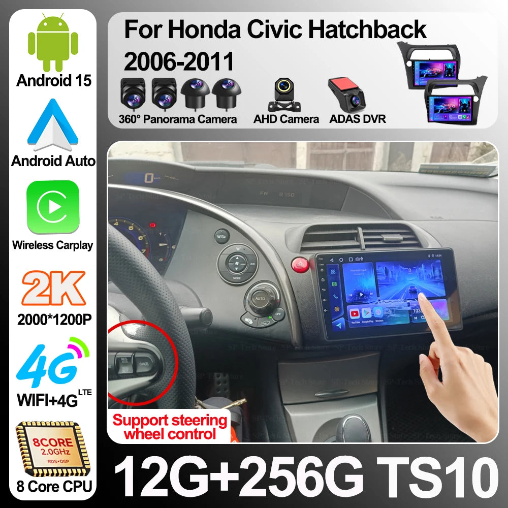 8core Android 16 For Honda Civic Hatchback 2006-2011 car Radio Multimedia Player Navigatio | AUTOKITSHOP