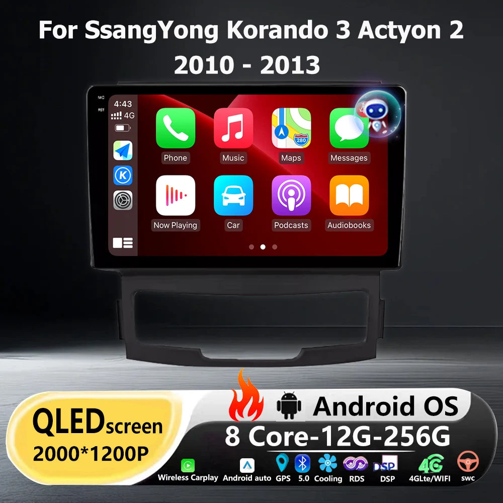 9'' Android 16 Auto For SsangYong Korando 3 Actyon 2 2010-2013 Car Radio Multimedia Video