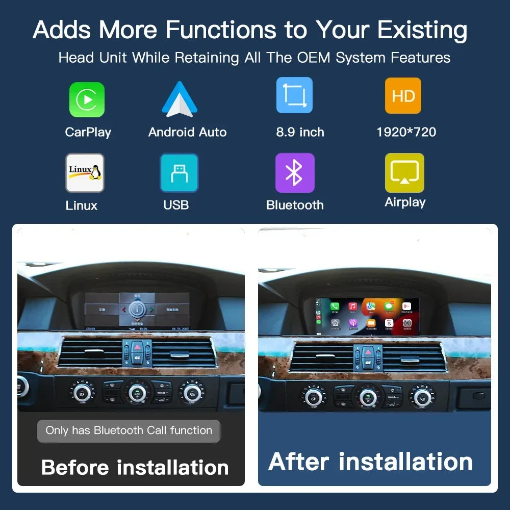 8.9 inch Linux CarPlay Android Car Multimedia Touch Screen for BMW 3 5 Series CIC CCC Syst | AUTOKITSHOP