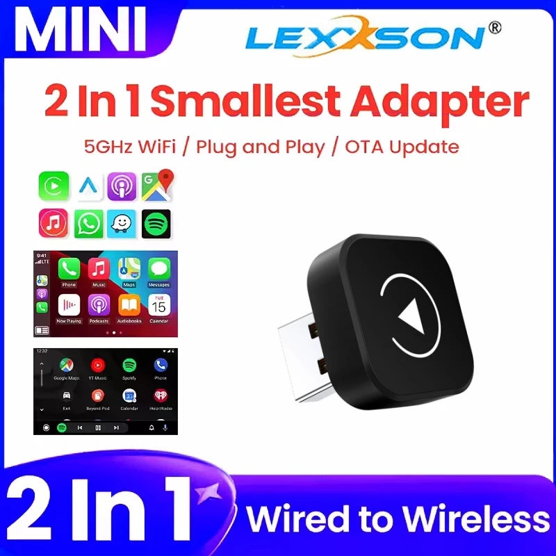 2025 New Adapter 2in1 Mini CarPlay Box Wired To Wireless CarPlay Android Auto Smart Box Bl | AUTOKITSHOP