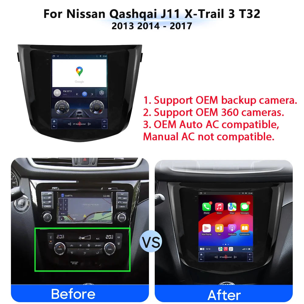 9.7 inch screen For Nissan Qashqai J11 X-Trail 3 T32 2013-2017 Car Radio Android 16 Multim