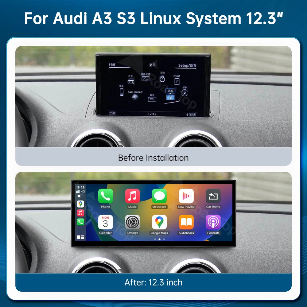 12.3'' Linux Touch Screen Car Multimedia Display For Audi A3 S3 2014-2019 With Wireless Ca | AUTOKITSHOP