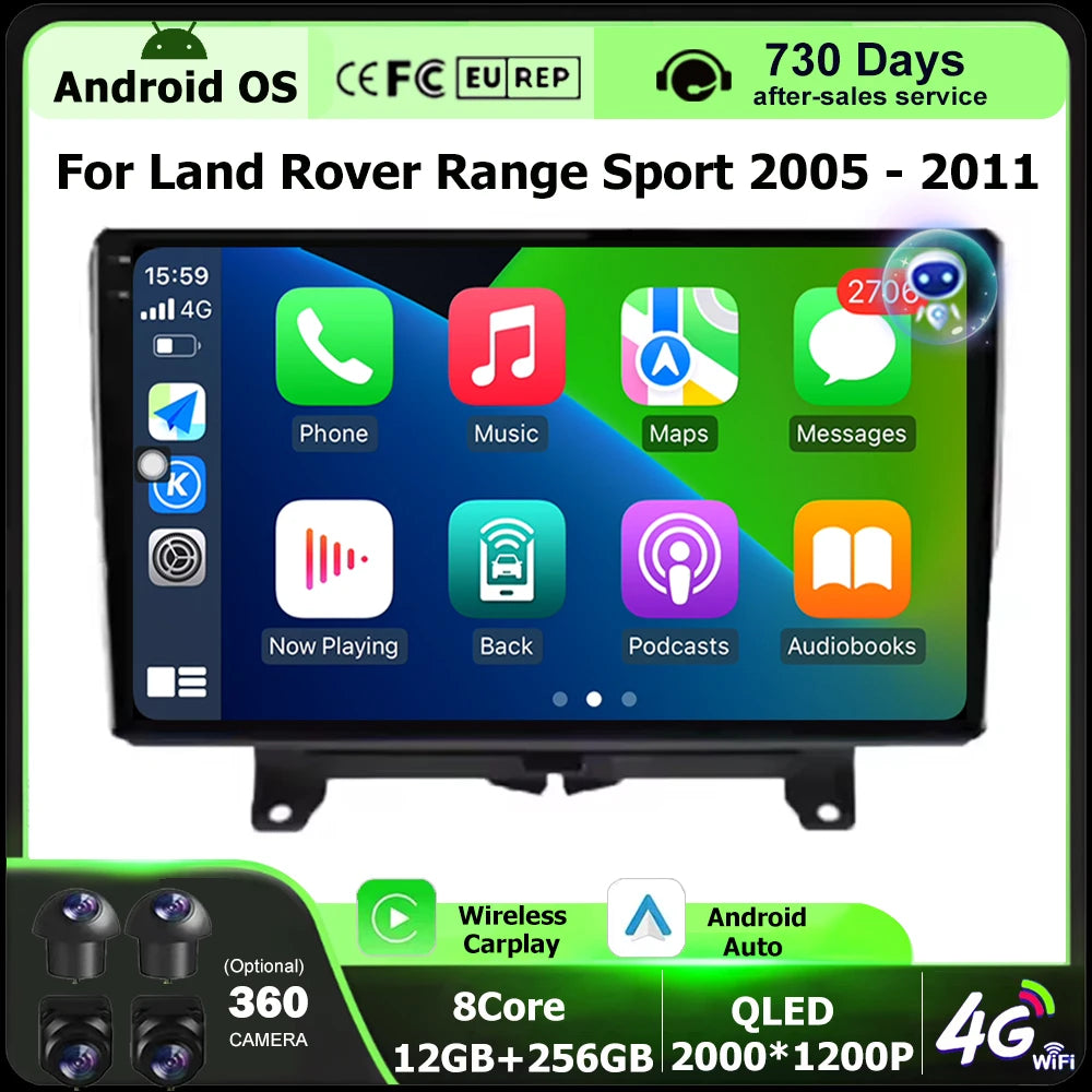 QLED Screen Car Radio Multimedia Player For Land Rover Range Sport 2005 - 2011 Android 16