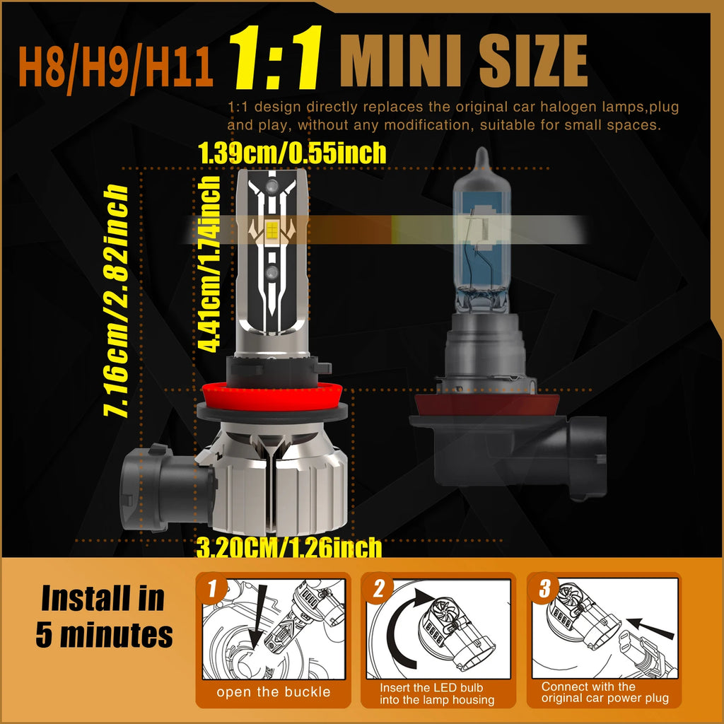 2x H11 H8 Led Fog Lights Headlight Canbus H16 H9 Car Bulb Diode Lamp 12v 55w For Audi A4 8