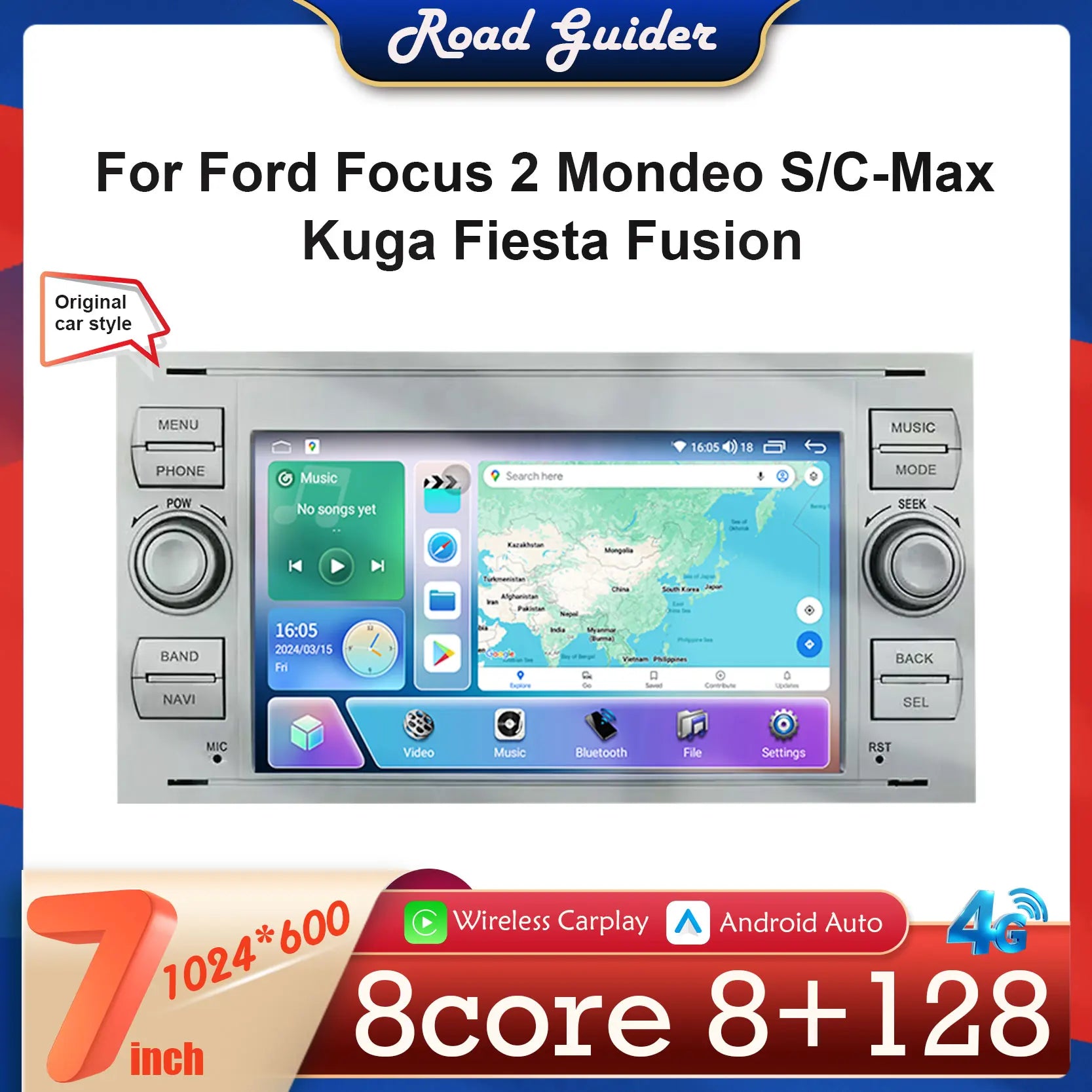 7inch Android 14 Carplay Screen Car Radio For Ford Focus 2 Mondeo S C Max Kuga Fiesta Fusi