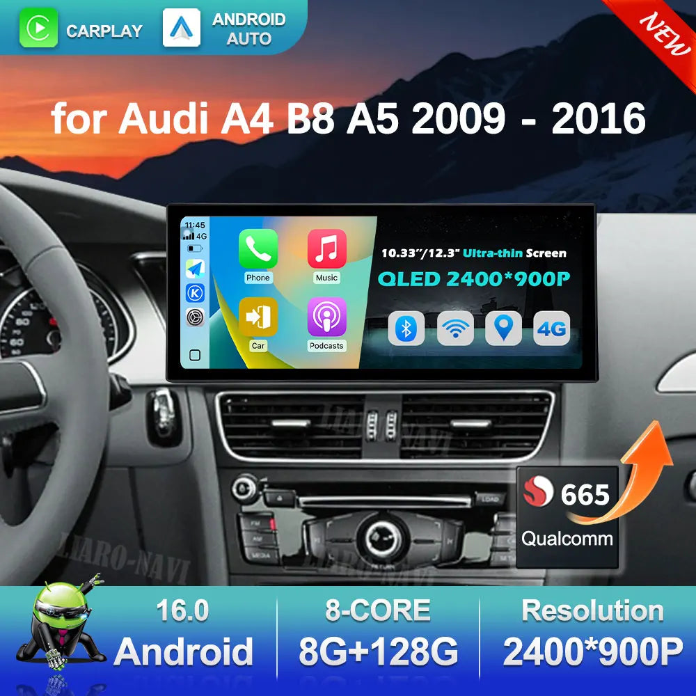 Android 16 Wireless Carplay Car Radio Multimedia Player for Audi A4 B8 A5 2009 - 2016 GPS