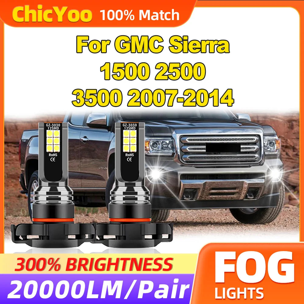 60W Canbus Fog Lights 20000LM Fog Lamp 6000K White 12V Plug And Play For GMC Sierra 1500 2