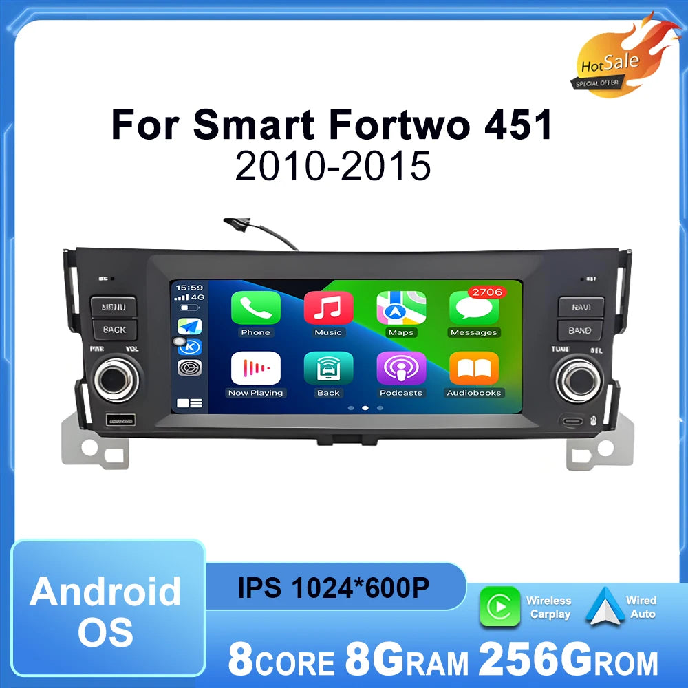 Android OS Intelligent System for Smart Fortwo 451 2010 - 2015 Car Radio Multimedia Touch