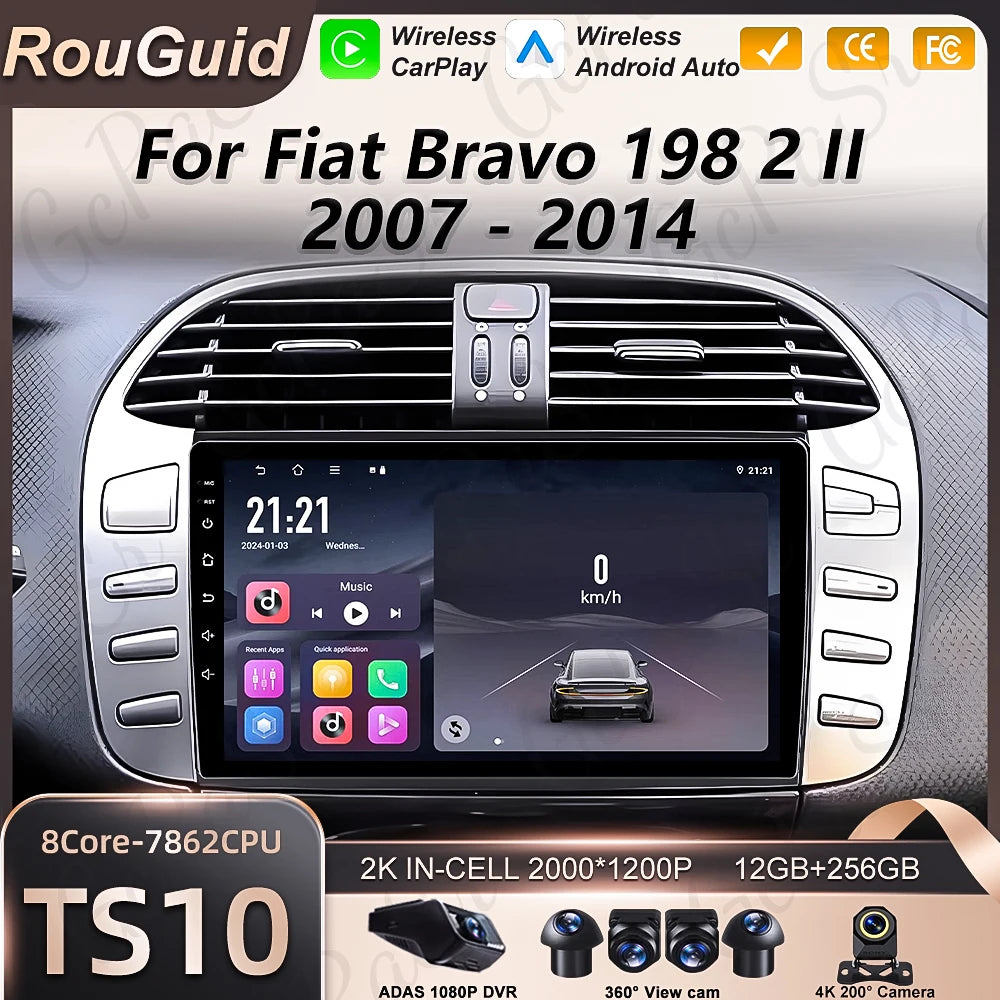 Android 16 Car Radio For Fiat Bravo 198 2 2007 - 2014 Multimedia Player Carplay BT Auto St | AUTOKITSHOP