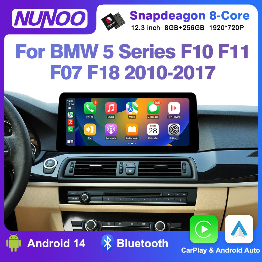 Android 14 Wireless CarPlay Auto Radio For BMW 5 Series F10 F11 F07 F18 CIC NBT 2010-2017
