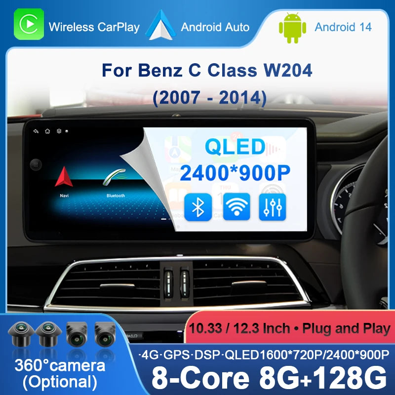 Right Hand Drvie For Benz C Class W204 2007-2014 Right Hand Drvie Android 14 DSP Stereo Wi