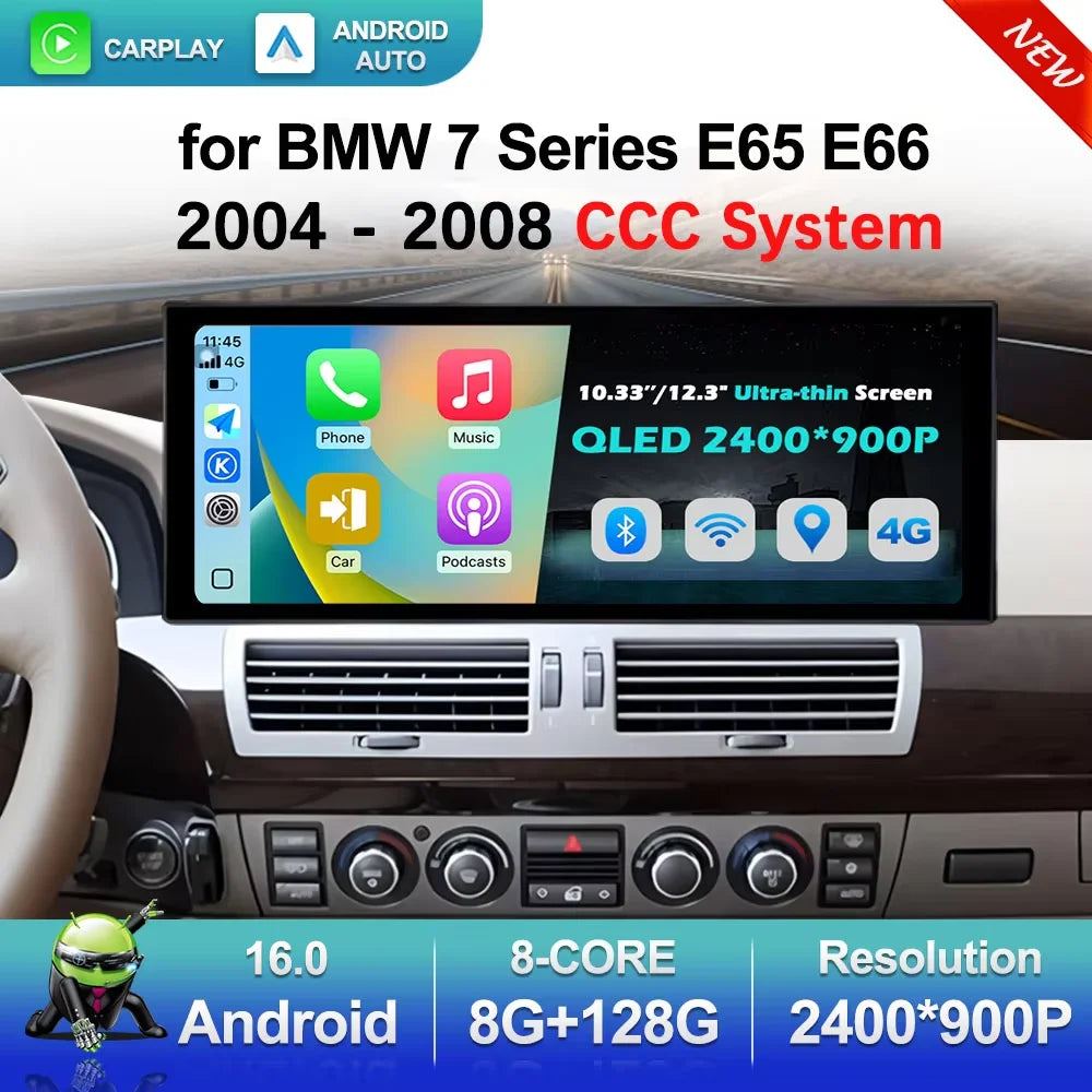 Carplay Android 16 for BMW 7 Series E65 E66 2004 - 2008 CCC System Car Multimedia Video Pl