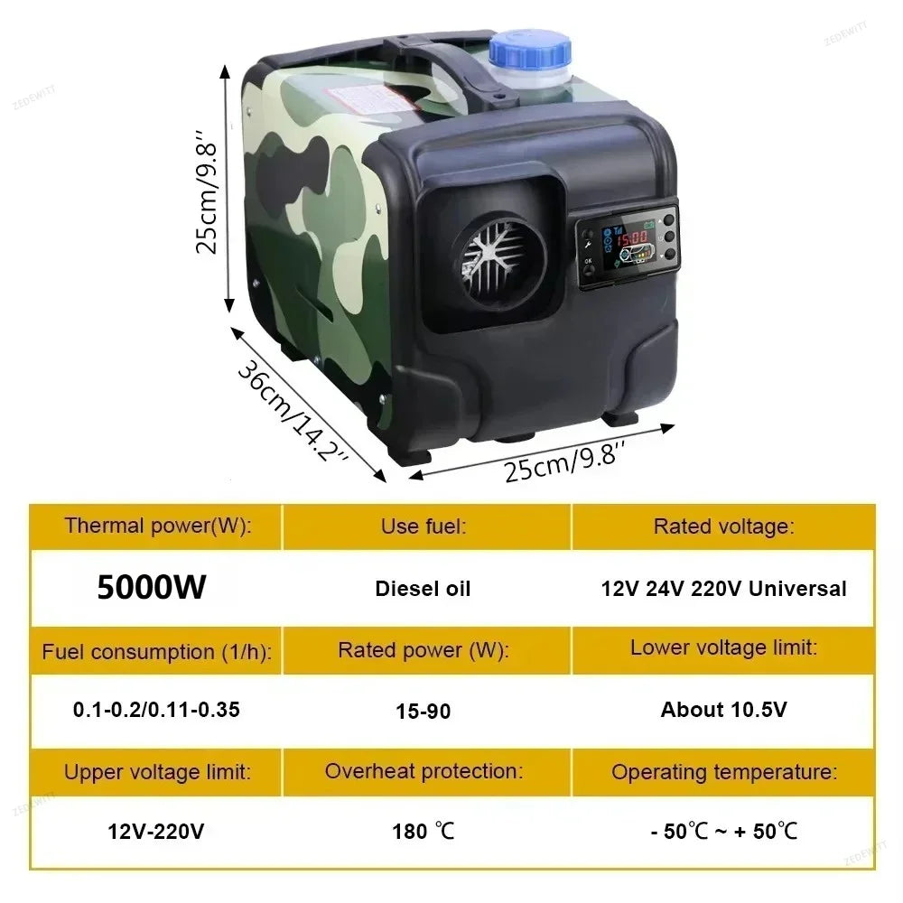 Aluminum Housing 5KW Diesel Parking Heater 12V24V220V Multi Voltage Defrosting LCD Display Wirel - Automotive LED Light