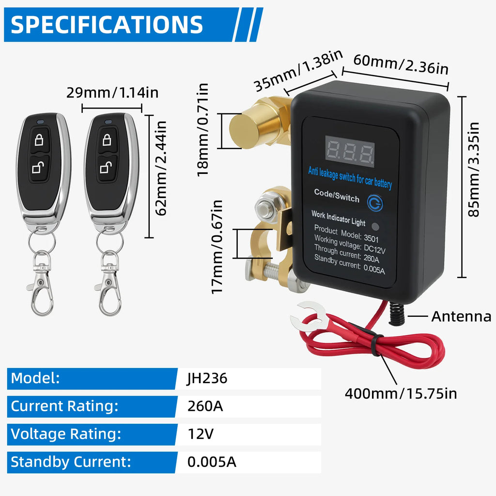 DC 12V 260A Car Automatic Power Shut Off Switch Remote Battery Cut Off Switch Disconnect Switch  - Automotive LED Light