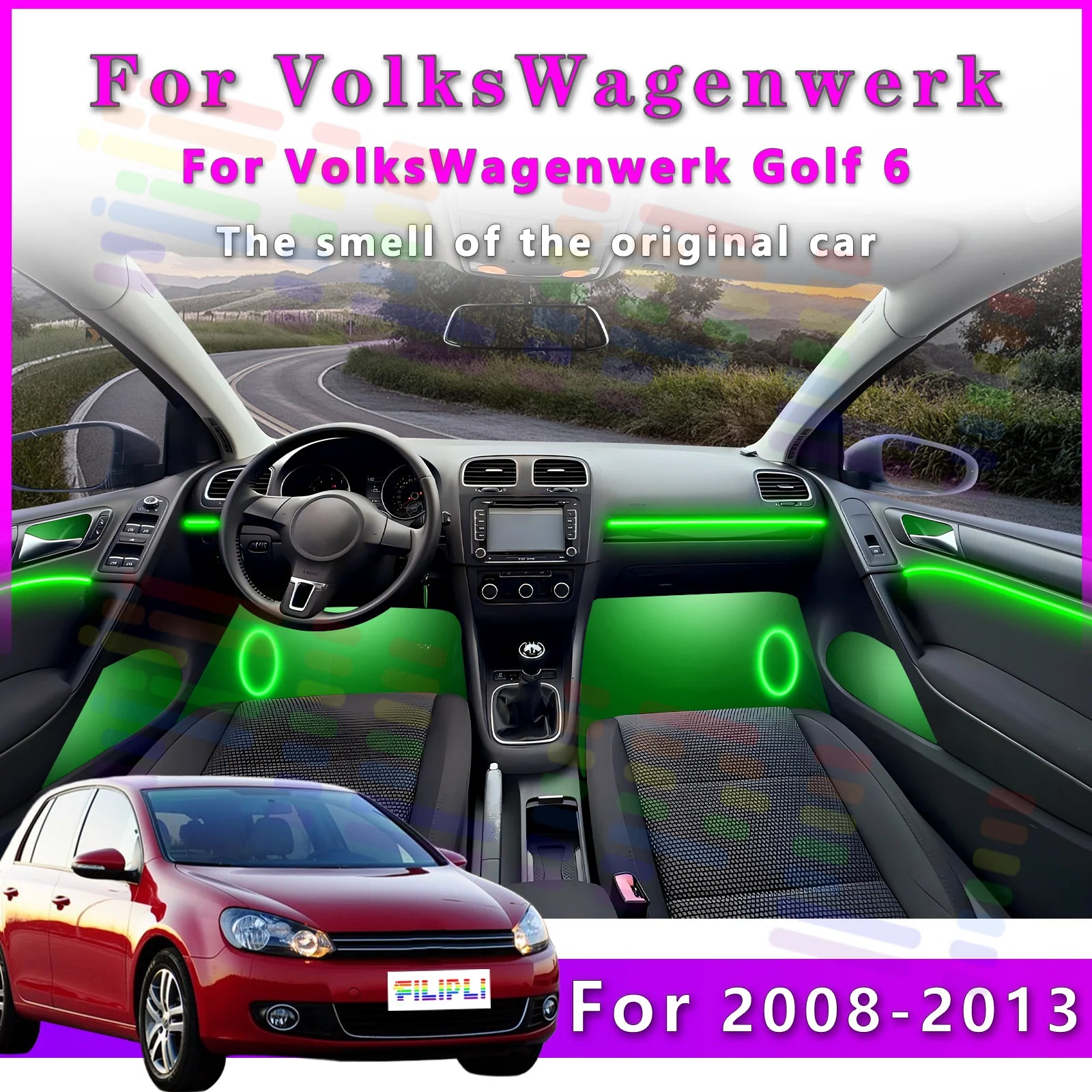 For VW Golf 6 2008-2013 years Make Holiday Shopping Trips More Festive with Hidden LED Light Stri... | AUTOKITSHOP