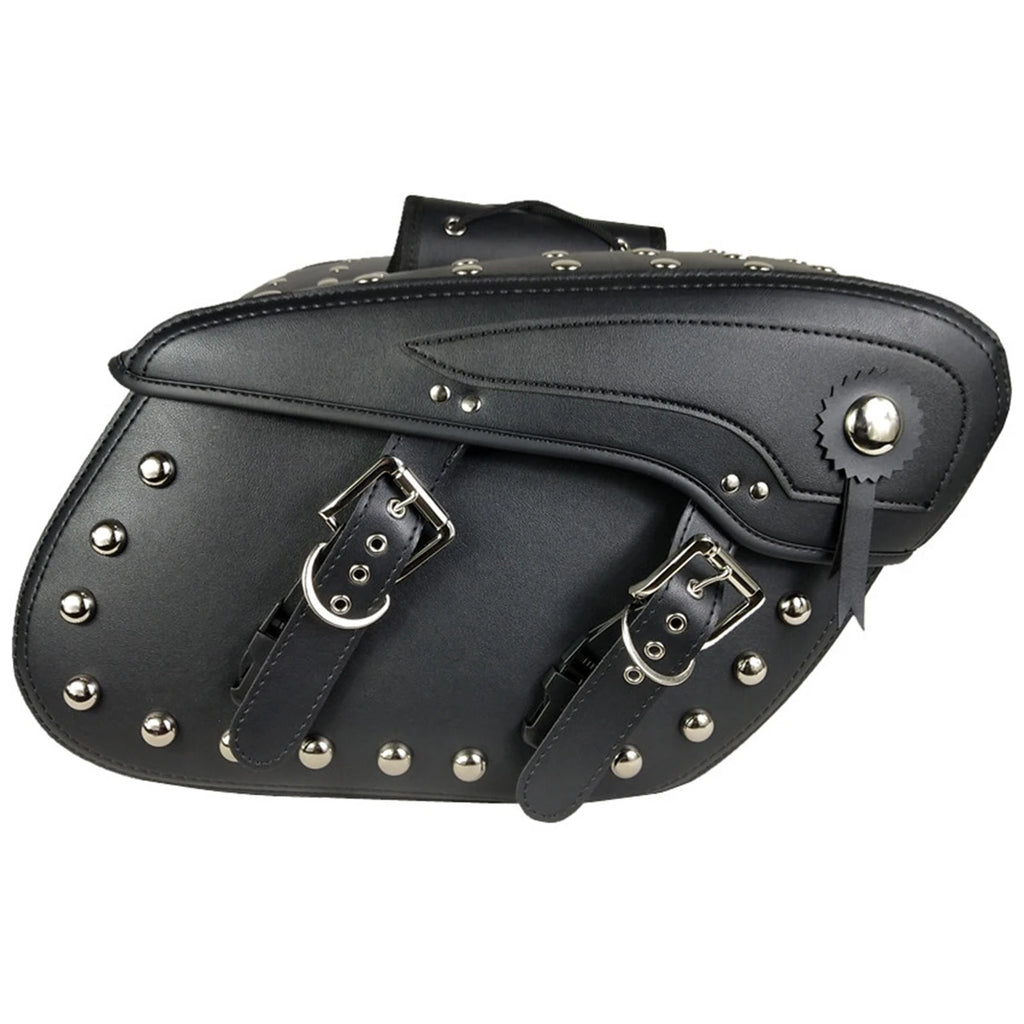 Universal Motorcycle Black Saddle Bag Rivet Bag Large Capacity Luggage Bag For Harley Touring Sa - Automotive LED Light