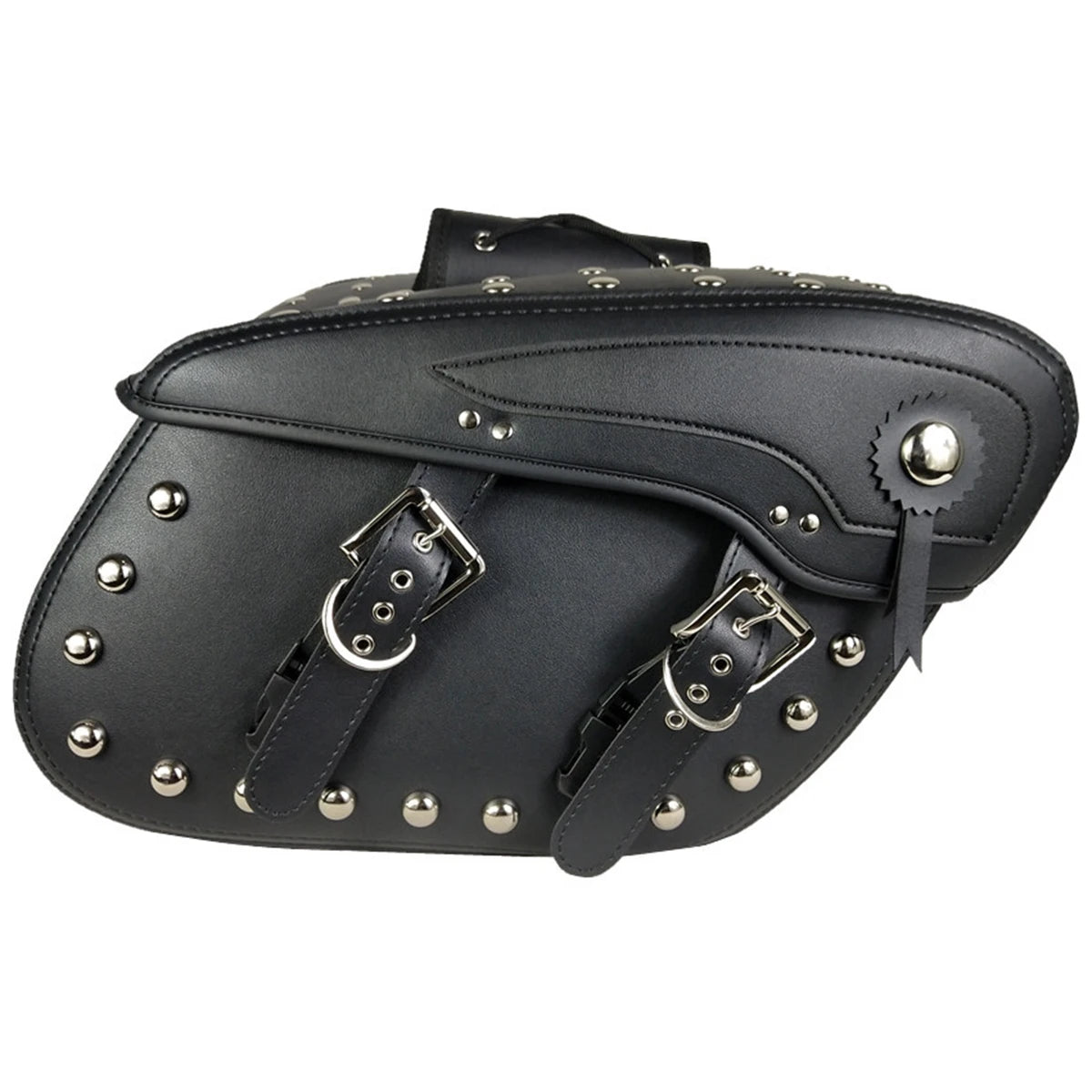 Universal Motorcycle Black Saddle Bag Rivet Bag Large Capacity Luggage Bag For Harley Touring Sa - Automotive LED Light