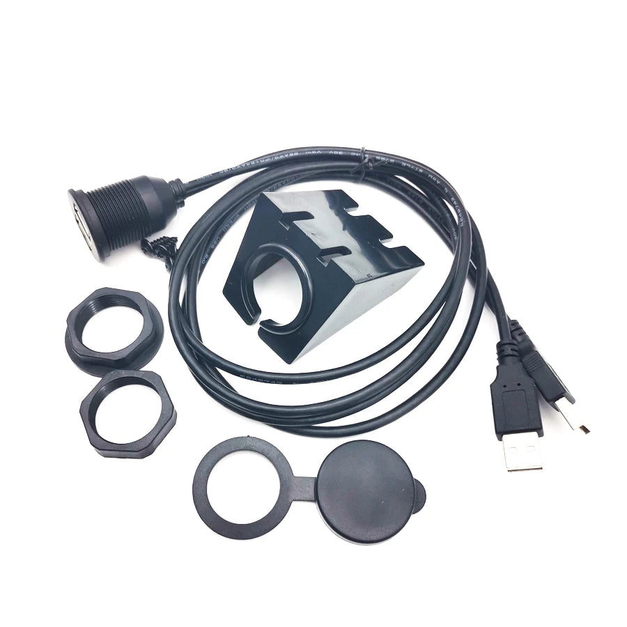 Pro Car Stereo Dashboard Flush Mount Dual USB 2.0A Male To Female Extension Wire