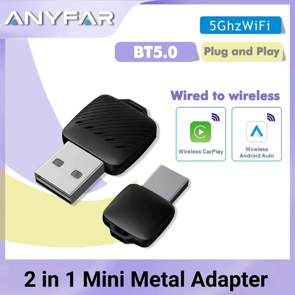 2026 Wireless CarPlay Adapter&Android Auto Wireless Adapter, 5Ghz WiFi USB Plug Play CarPl