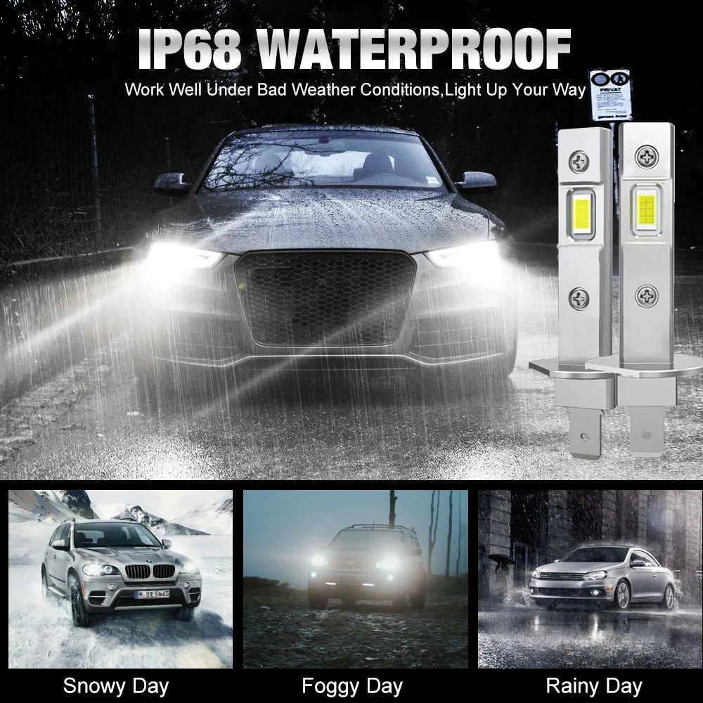 2Pcs Canbus LED Light Bulb H1 LED Headlight Mini Size Design Wireless Fanless For Car LED Lamp 7585 CSP Chip 300W 12V