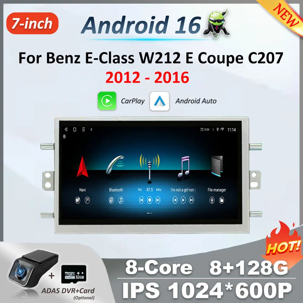 7 " For Benz E-Class W212 E Coupe C207 2012 - 2016 Android 16 Car GPS Navi Player WIFI Car