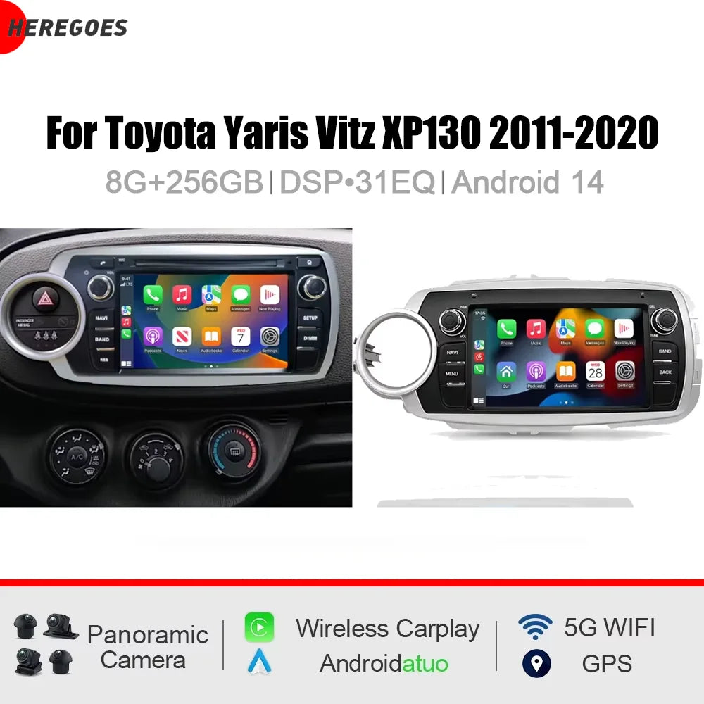7" Android 15.0 Car Radio GPS with 12GB RAM 256GB ROM - CarPlay Autoradio for Toyota Yaris Vitz XP130 2011-2020