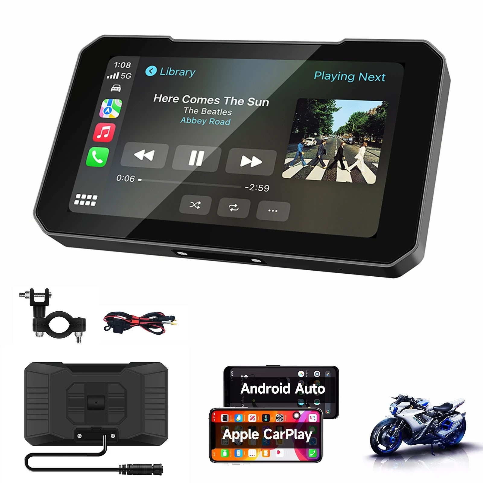 5 Inch Motorcycle Portable GPS Navigation Wireless Carplay Android Auto Display Touch Scre | AUTOKITSHOP