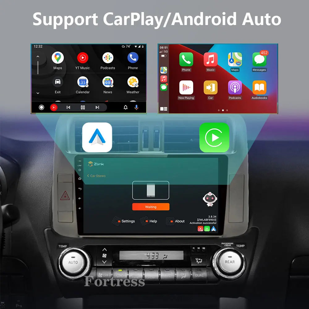 Android 16 Carplay Auto Car Radio Multimedia Player For Toyota Land Cruiser Prado 150 2009