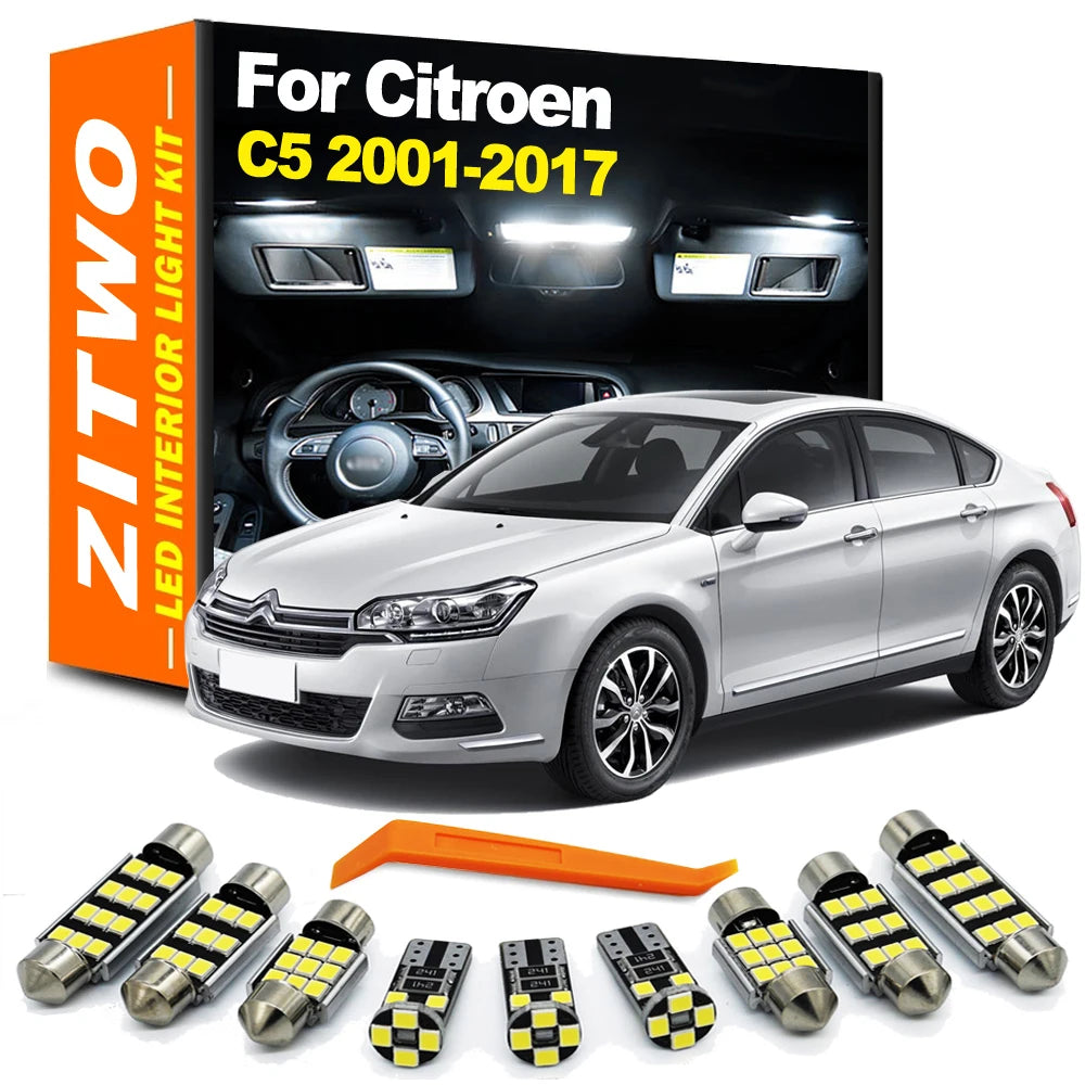 ZITWO 15Pcs Canbus No Error LED Interior Reading Dome Light Kit For Citroen C5 I II MK1 MK2 2001- 2012 2013 2014 2015 2016 2017