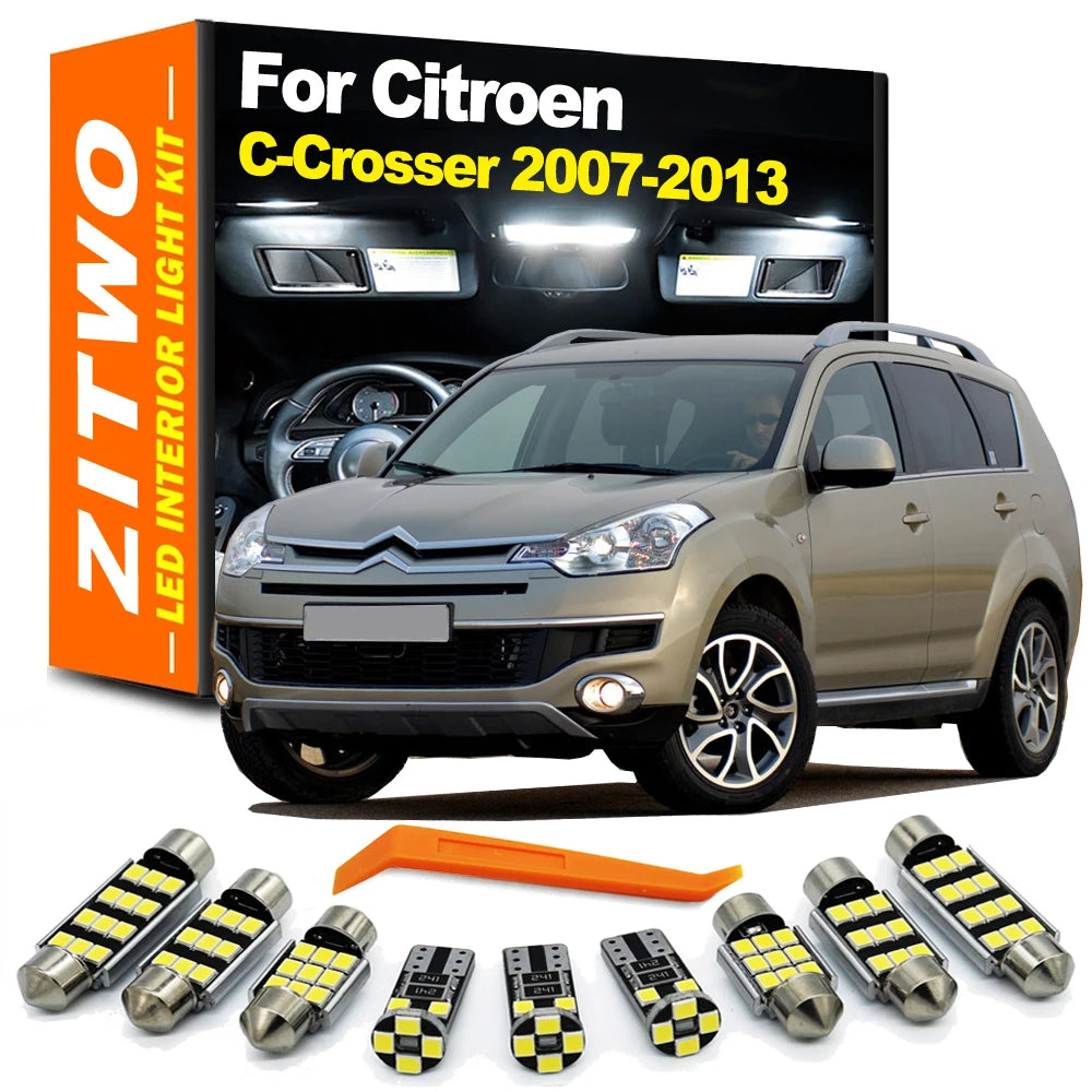 ZITWO 8Pcs Canbus LED Interior Dome Light License Plate Bulb Kit For Citroen C-Crosser 2007 2008 2009 2010 2011 2013 Accessories