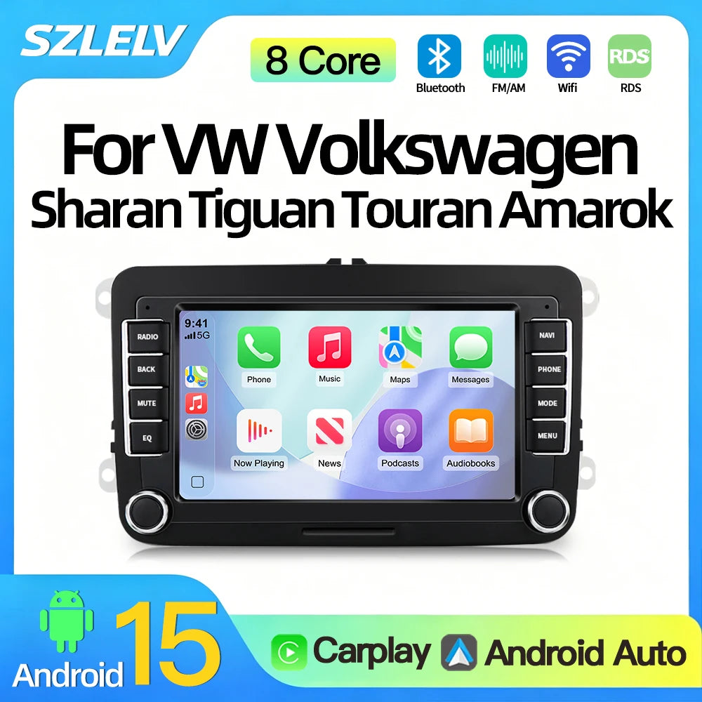 SZLELV Multimedia Video For VW Volkswagen Sharan Tiguan Touran Amarok Android 15 Auto Play
